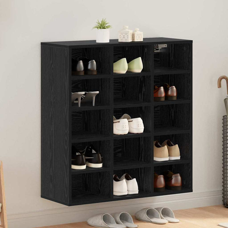 Load image into Gallery viewer, Vidaxl schoenenkast zwart eiken 77,5 x 30 x 83,5 cm bewerkt hout
