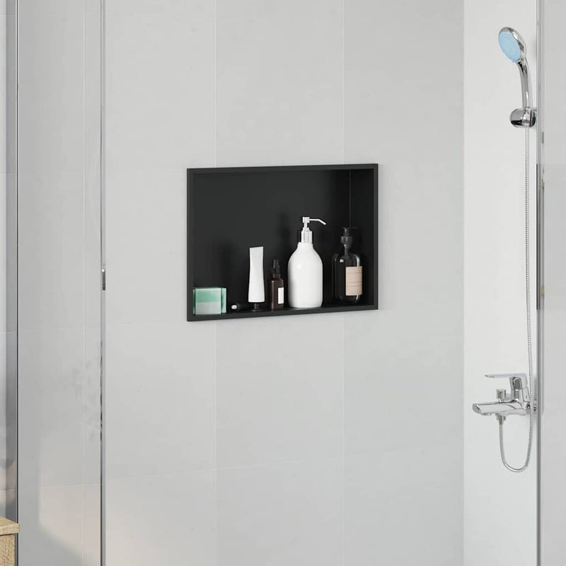 Load image into Gallery viewer, Vidaxl douche niche zwart 45 x 30 x 9,5 cm roestvrij staal
