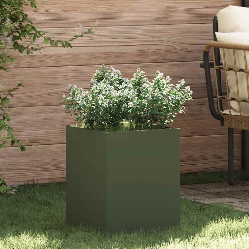 Load image into Gallery viewer, Vidaxl tuin bloempot olijf groen 32 x 32 x 40 cm koudgewalst staal
