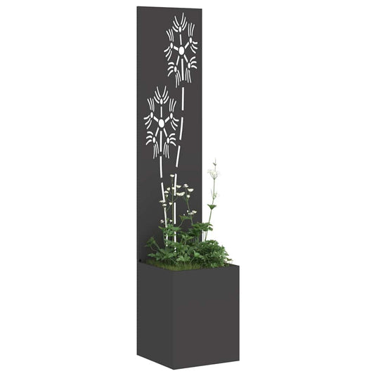 Vidaxl tuin privacy screen bloemen zwart 32 x 140 cm koudgewalst staal