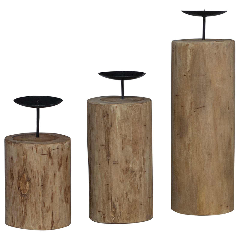 Load image into Gallery viewer, Vidaxl kaarsenhouder 3 pcs naturel massief teakhout
