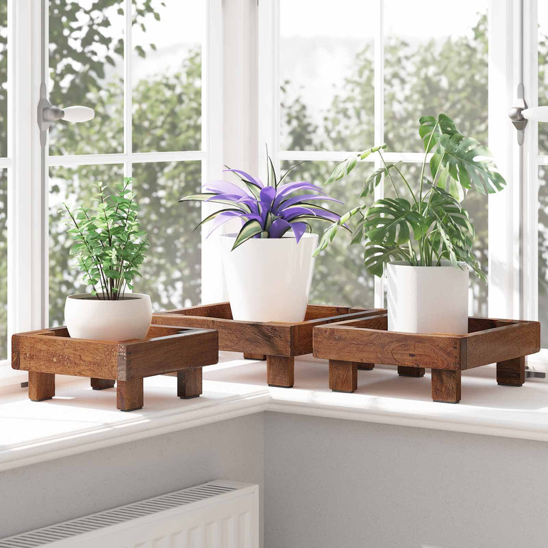 Load image into Gallery viewer, Vidaxl plantenstandaard 3 pcs bruin mahoniehout
