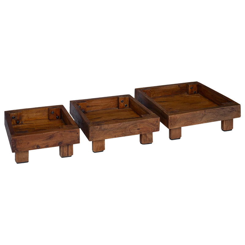 Load image into Gallery viewer, Vidaxl plantenstandaard 3 pcs bruin mahoniehout

