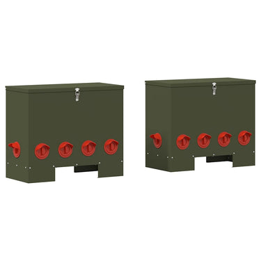 Vidaxl kip voerbak 2 pcs olijf groen 60,5 x 29 x 51 cm