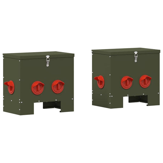 Vidaxl kip voerbak 2 pcs olijf groen 40,5 x 25 x 38 cm