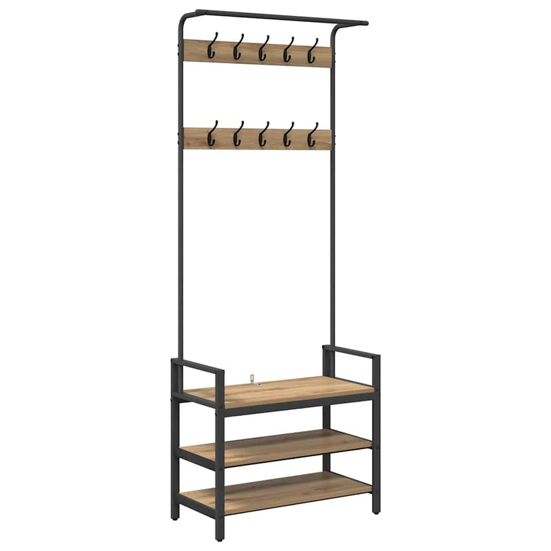 Load image into Gallery viewer, Vidaxl kapstok met plank artisan eiken 75 x 34 x 184 cm bewerkt hout
