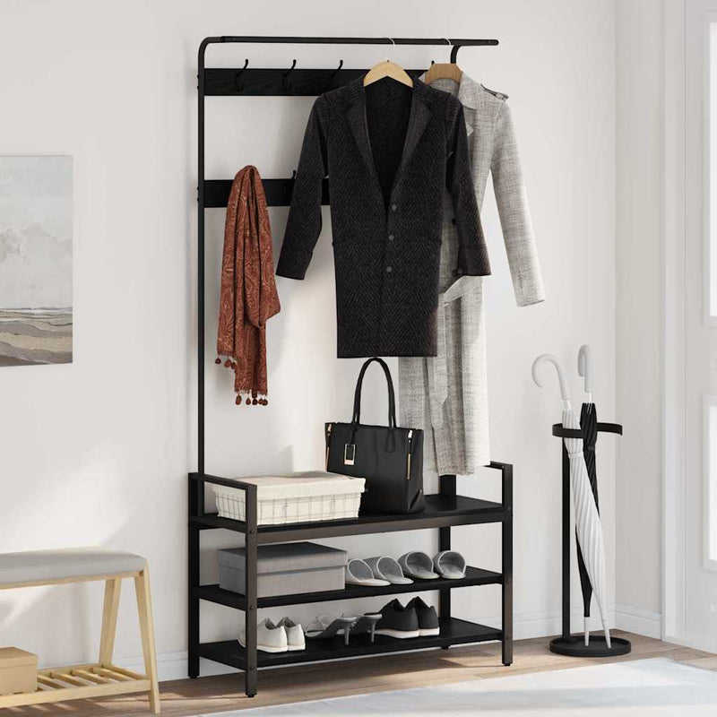Load image into Gallery viewer, Vidaxl kapstok met plank zwart eiken 95 x 34 x 184 cm bewerkt hout
