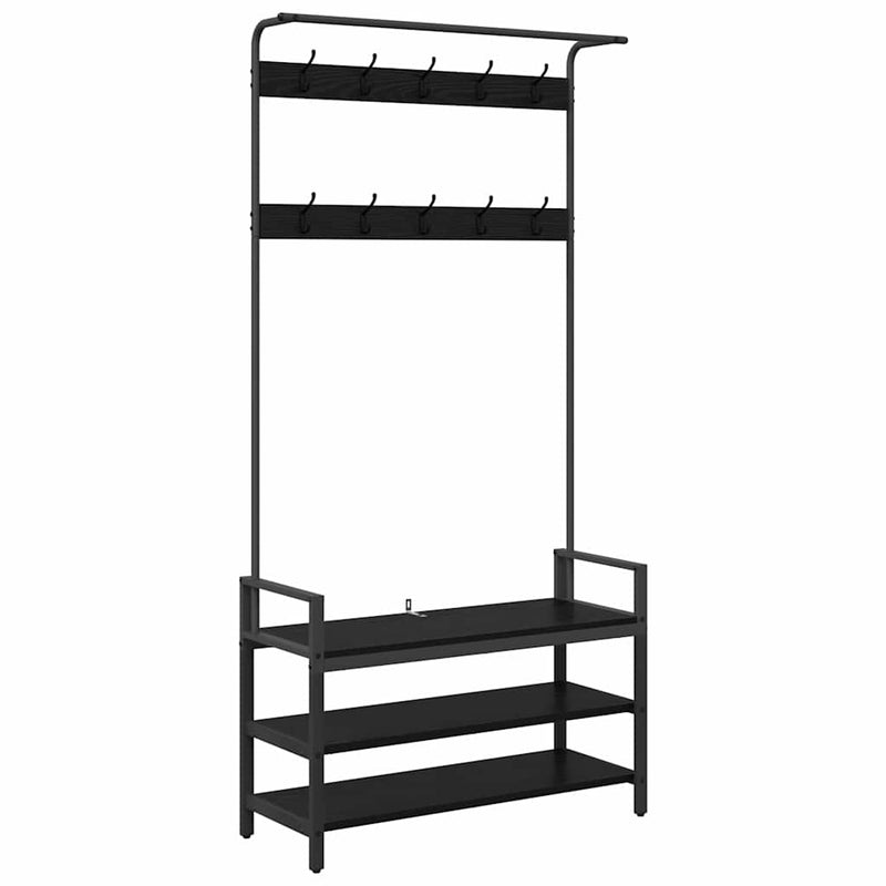 Load image into Gallery viewer, Vidaxl kapstok met plank zwart eiken 95 x 34 x 184 cm bewerkt hout

