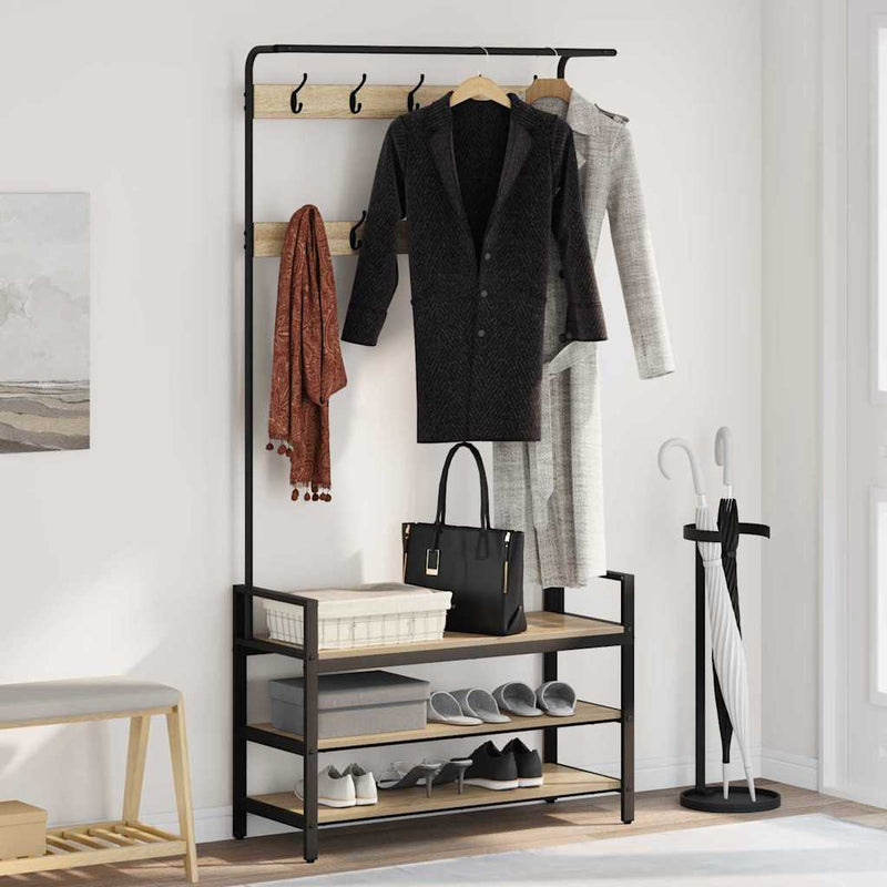 Load image into Gallery viewer, Vidaxl kapstok met plank sonoma eiken 95 x 34 x 184 cm bewerkt hout
