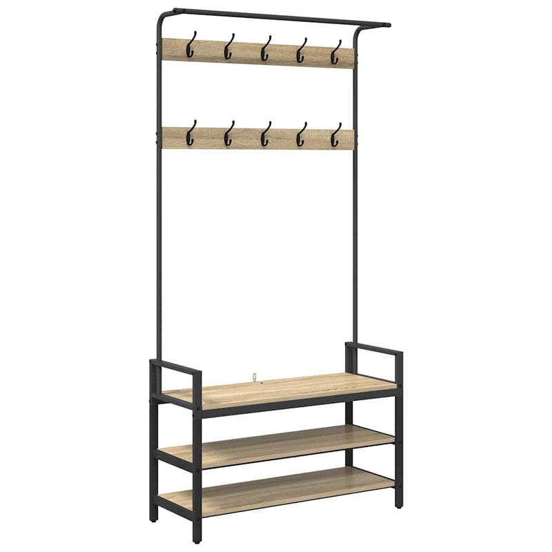 Load image into Gallery viewer, Vidaxl kapstok met plank sonoma eiken 95 x 34 x 184 cm bewerkt hout
