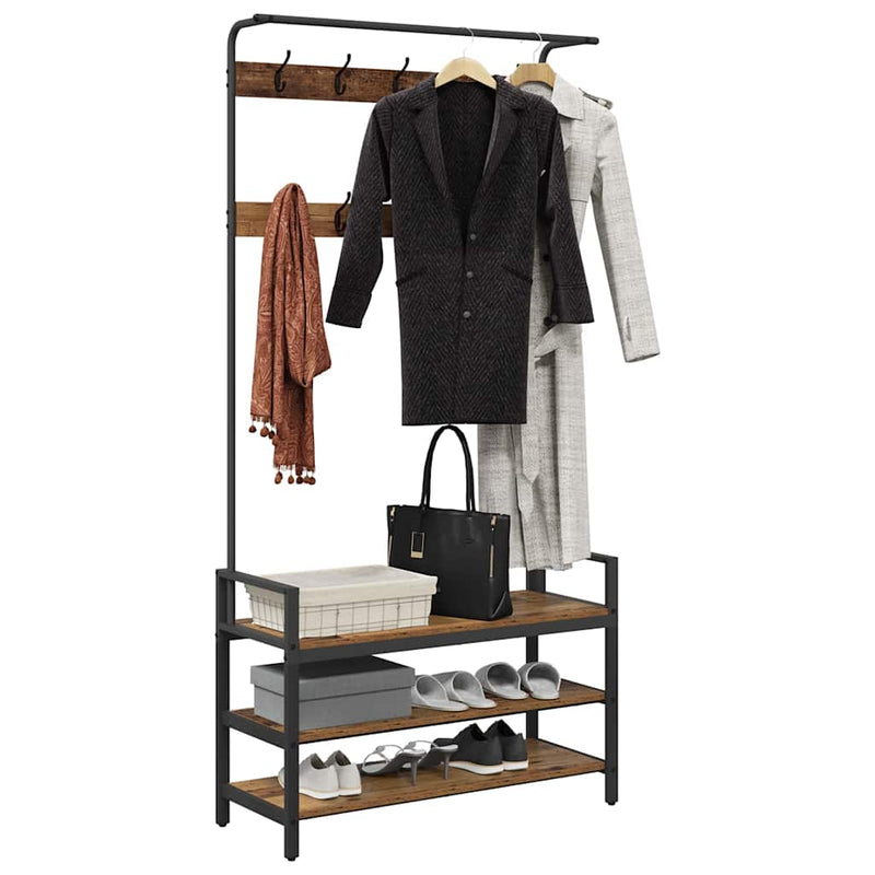 Load image into Gallery viewer, Vidaxl kapstok met plank oudhout 95 x 34 x 184 cm bewerkt hout
