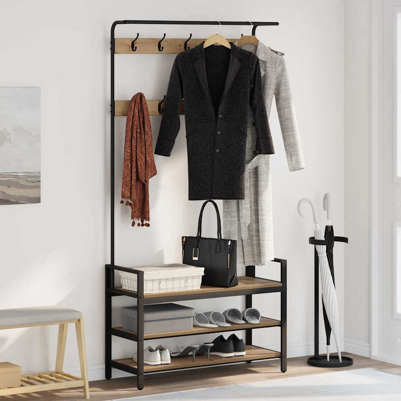 Load image into Gallery viewer, Vidaxl kapstok met plank artisan eiken 95 x 34 x 184 cm bewerkt hout
