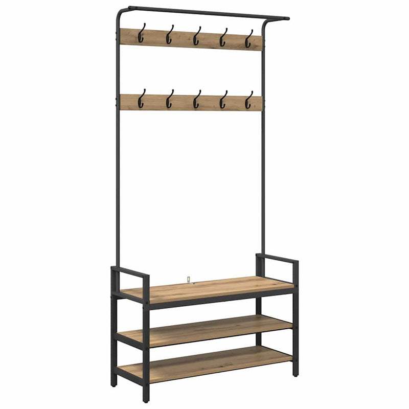 Load image into Gallery viewer, Vidaxl kapstok met plank artisan eiken 95 x 34 x 184 cm bewerkt hout
