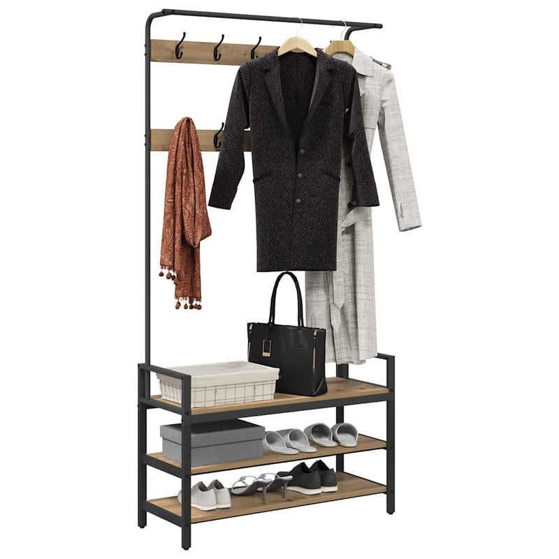 Load image into Gallery viewer, Vidaxl kapstok met plank artisan eiken 95 x 34 x 184 cm bewerkt hout
