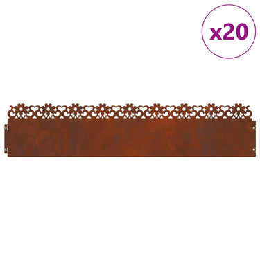 Vidaxl gazonranden 20 pcs roestig 103 x 0,05 x 22 cm cortenstaal
