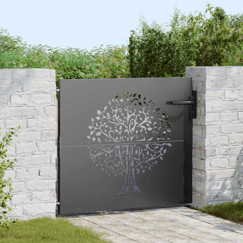 Load image into Gallery viewer, Vidaxl tuinpoort met slot zwart 85 x 100 cm poedergecoat staal

