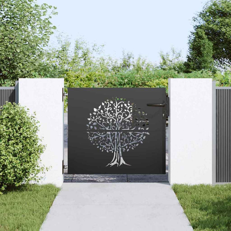 Load image into Gallery viewer, Vidaxl tuinpoort met slot zwart 85 x 100 cm poedergecoat staal
