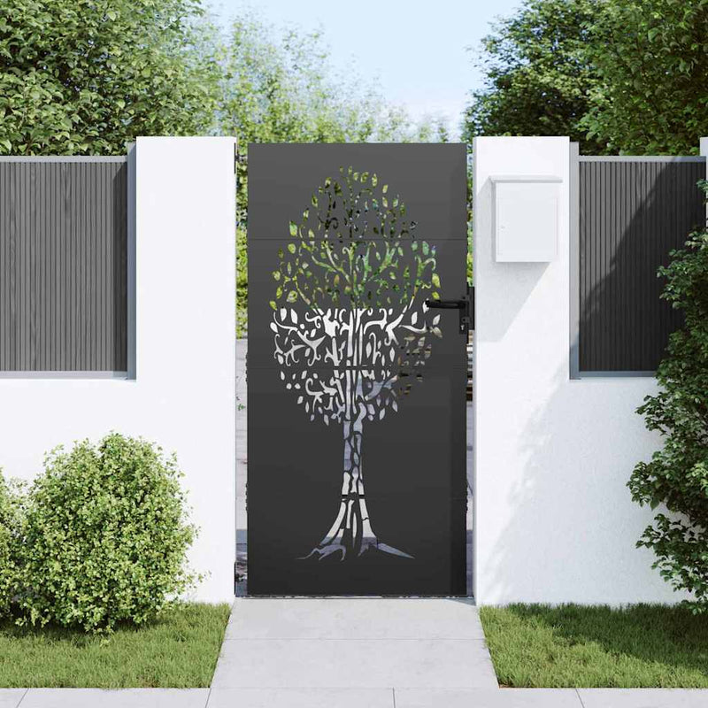 Load image into Gallery viewer, Vidaxl tuinpoort met slot zwart 85 x 175 cm poedergecoat staal
