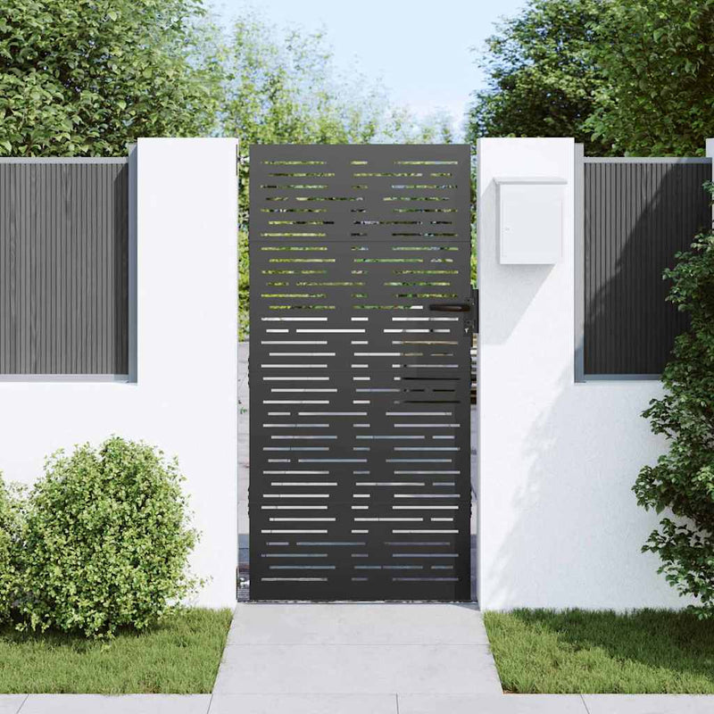 Load image into Gallery viewer, Vidaxl tuinpoort met slot zwart 85 x 200 cm poedergecoat staal
