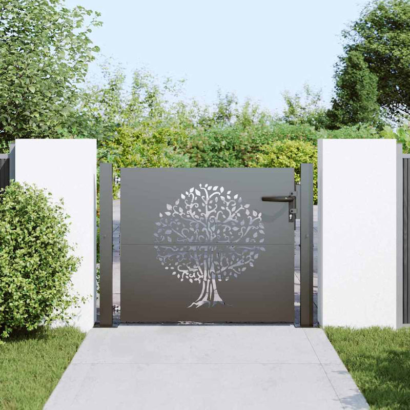 Load image into Gallery viewer, Vidaxl tuinpoort met slot zwart 110 x 105 cm poedergecoat staal
