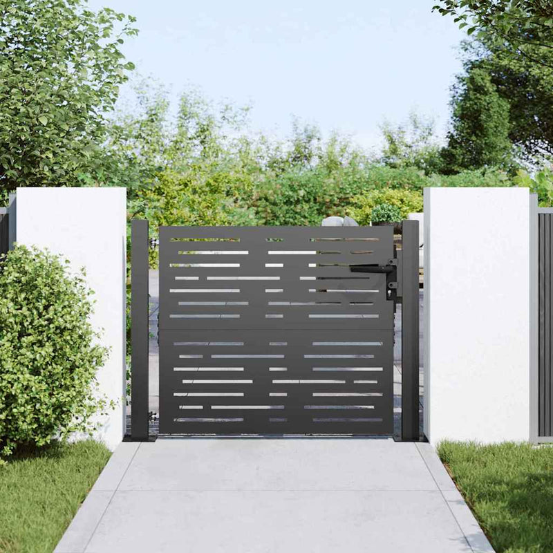 Load image into Gallery viewer, Vidaxl tuinpoort met slot zwart 110 x 105 cm gepoedercoat staal

