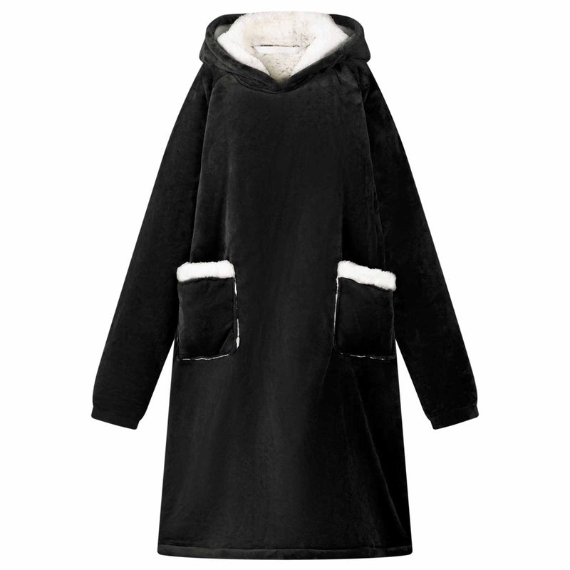 Load image into Gallery viewer, Vidaxl deken hoodie zwart l fleece en flanel
