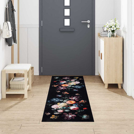 Vidaxl keuken vloerkleed zwart 300 x 60 cm fluweel