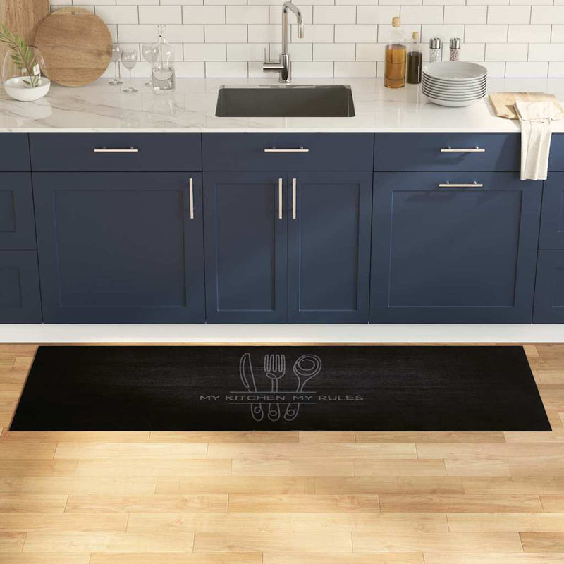 Load image into Gallery viewer, Vidaxl keuken vloerkleed bestek zwart 180 x 60 cm fluweel
