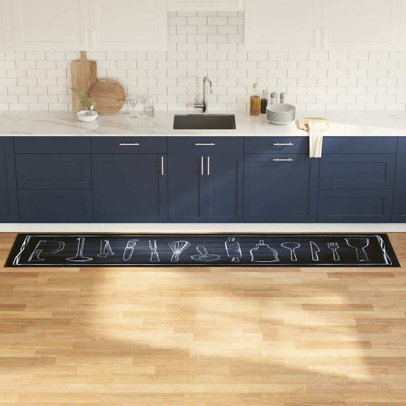 Load image into Gallery viewer, Vidaxl keuken vloerkleed zwart 300 x 60 cm fluweel
