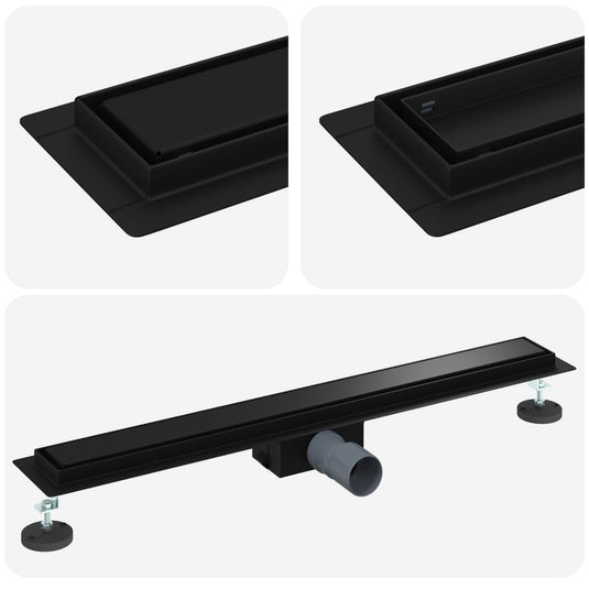 Vidaxl 2 in 1 doucheafvoer zwart 70 cm roestvrij staal 304