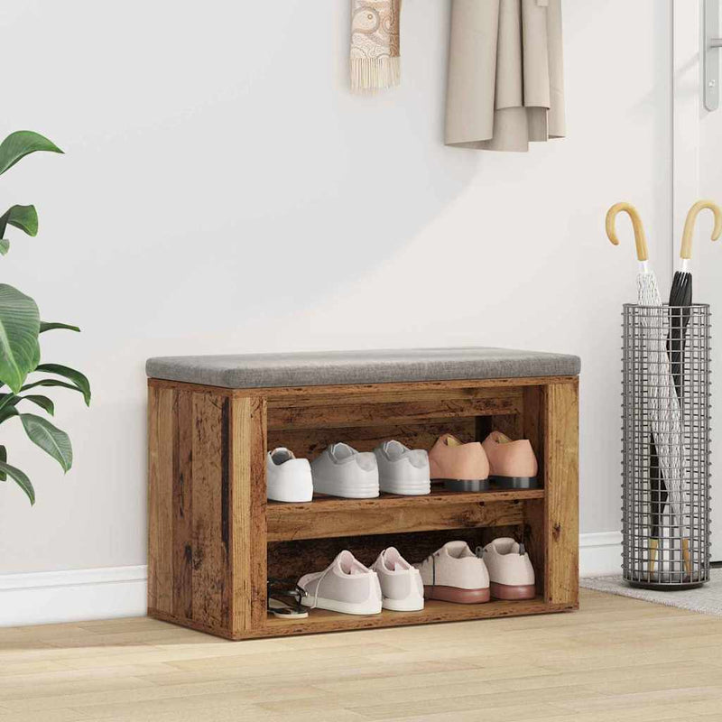 Load image into Gallery viewer, Vidaxl schoenenrek met plank oud hout 75 x 35 x 45 cm bewerkt hout
