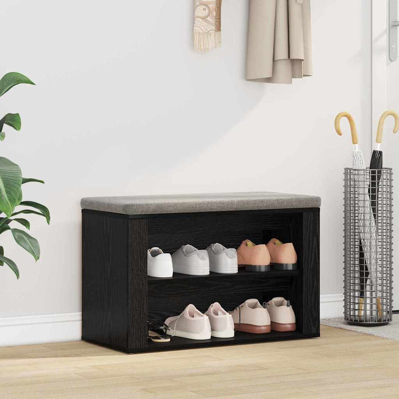 Load image into Gallery viewer, Vidaxl schoenenrek met plank zwart eiken 75 x 35 x 45 cm bewerkt hout
