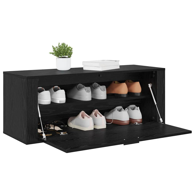 Load image into Gallery viewer, Vidaxl schoenenkast zwart eiken 100 x 35 x 38 cm bewerkt hout
