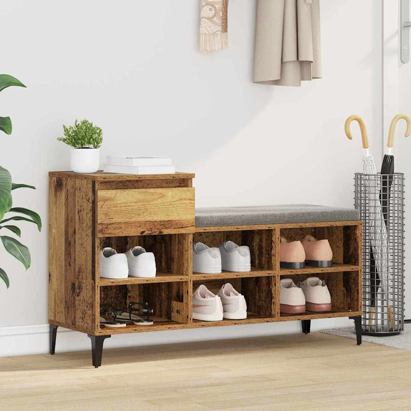 Load image into Gallery viewer, Vidaxl schoenenkast met lade oud hout 102 x 36 x 60 cm bewerkt hout
