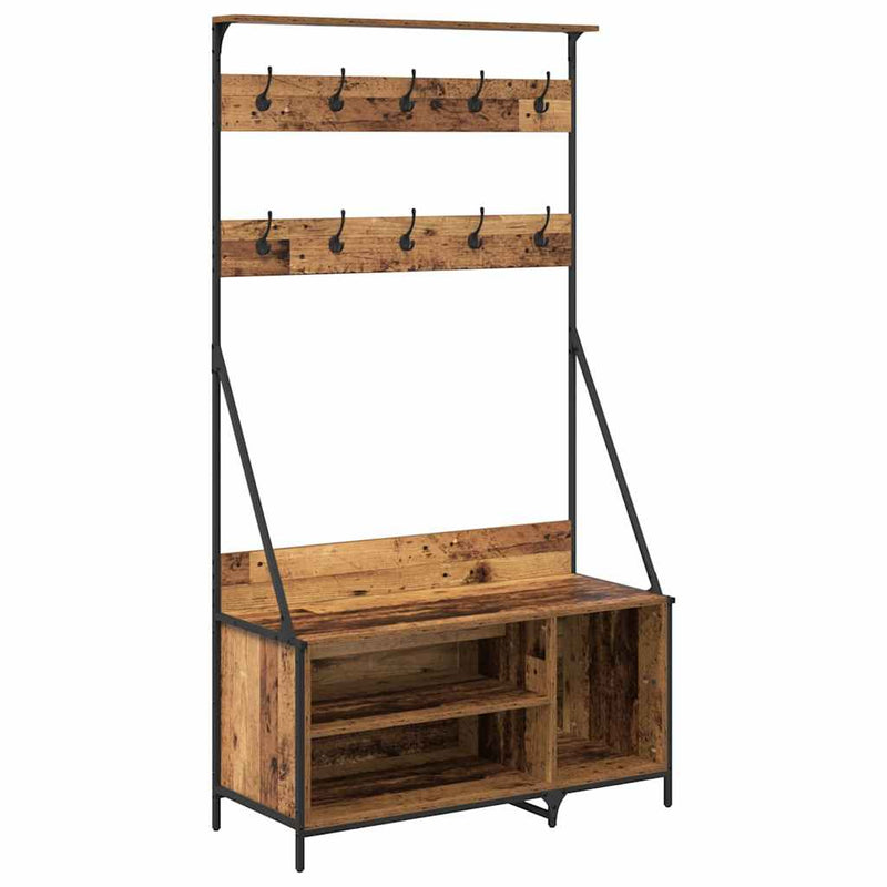 Load image into Gallery viewer, Vidaxl kledingrek met plank oud hout 100 x 41 x 184 cm bewerkt hout
