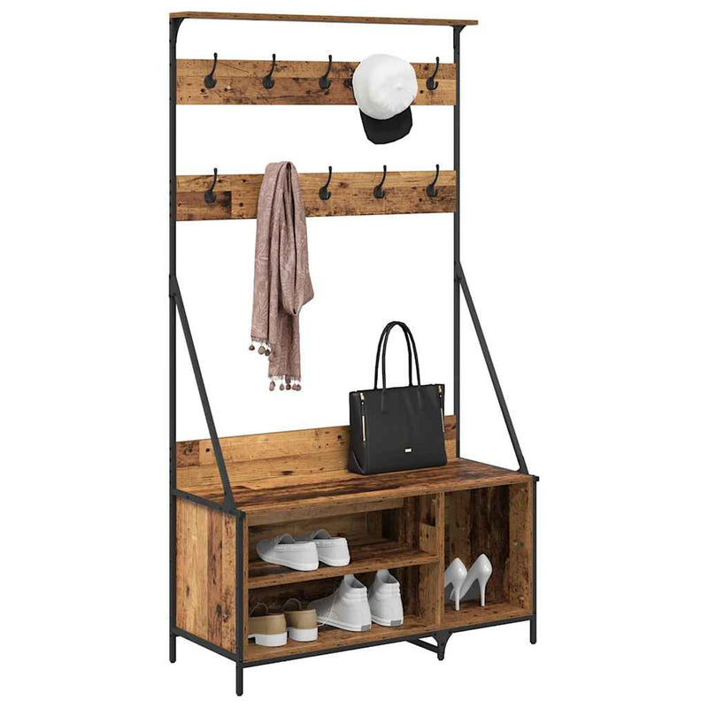 Load image into Gallery viewer, Vidaxl kledingrek met plank oud hout 100 x 41 x 184 cm bewerkt hout

