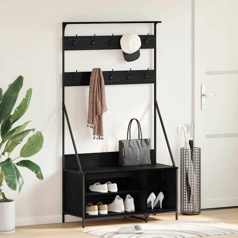 Load image into Gallery viewer, Vidaxl kledingrek met plank zwart eiken 100 x 41 x 184 cm bewerkt hout
