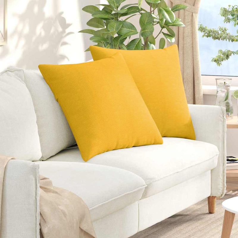 Load image into Gallery viewer, Vidaxl sofa kussens 2 stuks lichtgeel 80 x 80 cm cordstof

