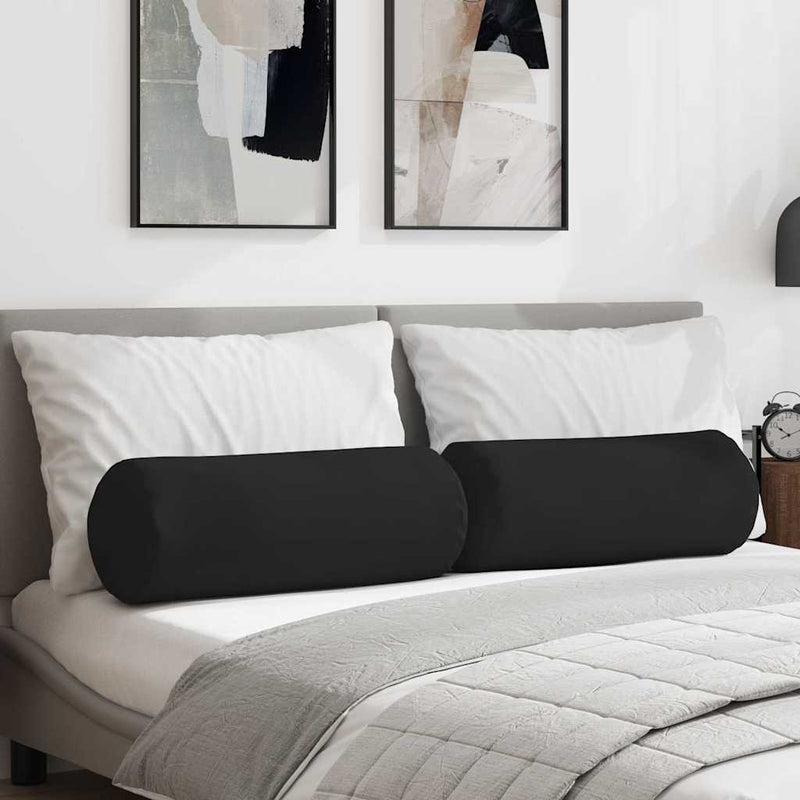 Load image into Gallery viewer, Vidaxl bolster kussens 2 stuks zwart ø 25 x 70 cm microvezel stof
