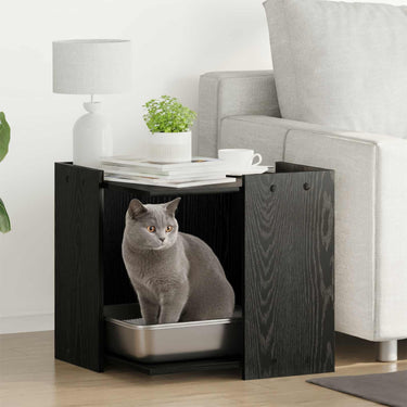 Vidaxl kattenbak omheining zwart eiken 53 x 53 x 51 cm bewerkt hout