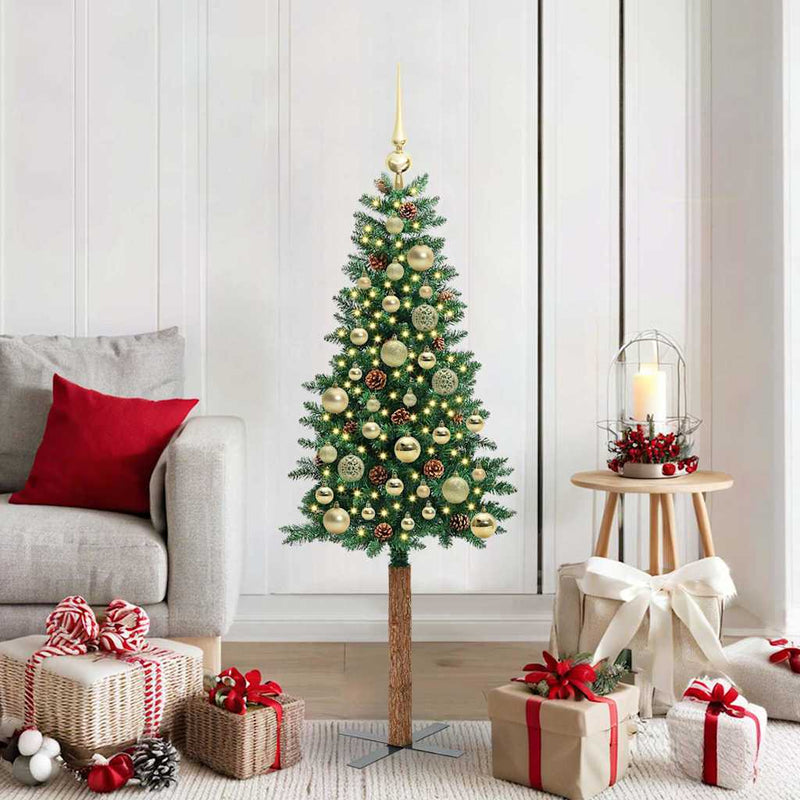 Load image into Gallery viewer, Vidaxl slanke kerstboom groen 150 cm pvc en massief dennenhout
