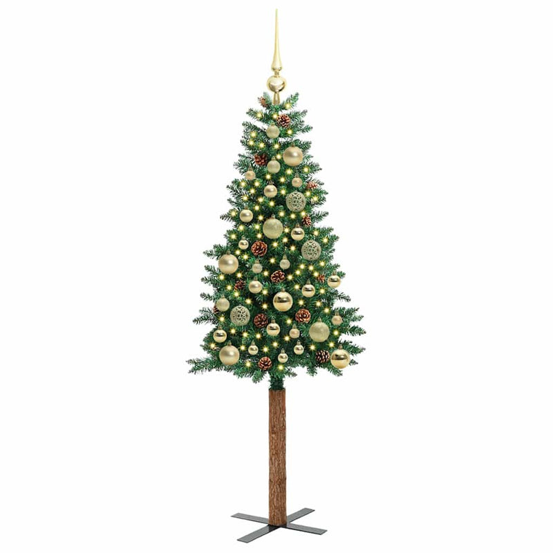 Load image into Gallery viewer, Vidaxl slanke kerstboom groen 150 cm pvc en massief dennenhout

