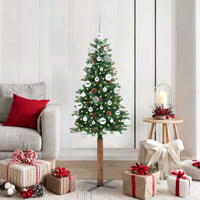 Load image into Gallery viewer, Vidaxl slanke kerstboom groen 150 cm pvc en massief dennenhout
