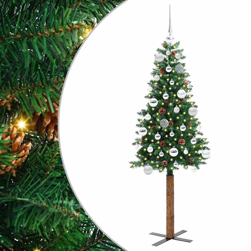 Load image into Gallery viewer, Vidaxl slanke kerstboom groen 150 cm pvc en massief dennenhout
