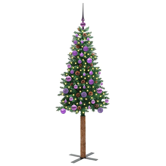 Vidaxl slanke kerstboom groen 150 cm pvc en massief dennenhout