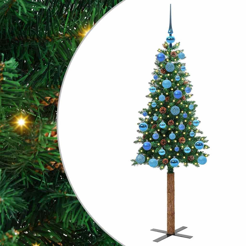 Load image into Gallery viewer, Vidaxl slanke kerstboom groen 150 cm pvc en massief dennenhout
