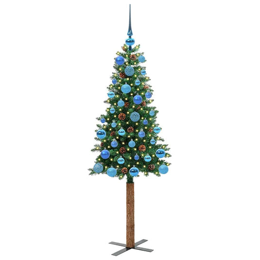 Vidaxl slanke kerstboom groen 150 cm pvc en massief dennenhout