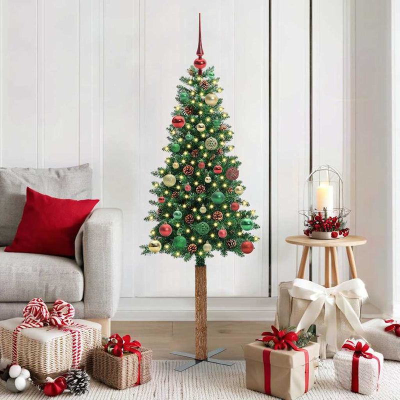 Load image into Gallery viewer, Vidaxl slanke kerstboom groen 150 cm pvc en massief dennenhout
