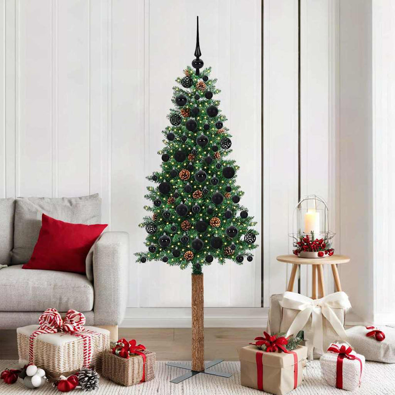 Load image into Gallery viewer, Vidaxl slanke kerstboom groen 180 cm pvc en massief dennenhout
