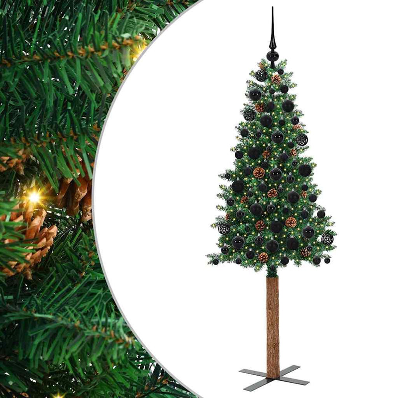 Load image into Gallery viewer, Vidaxl slanke kerstboom groen 180 cm pvc en massief dennenhout
